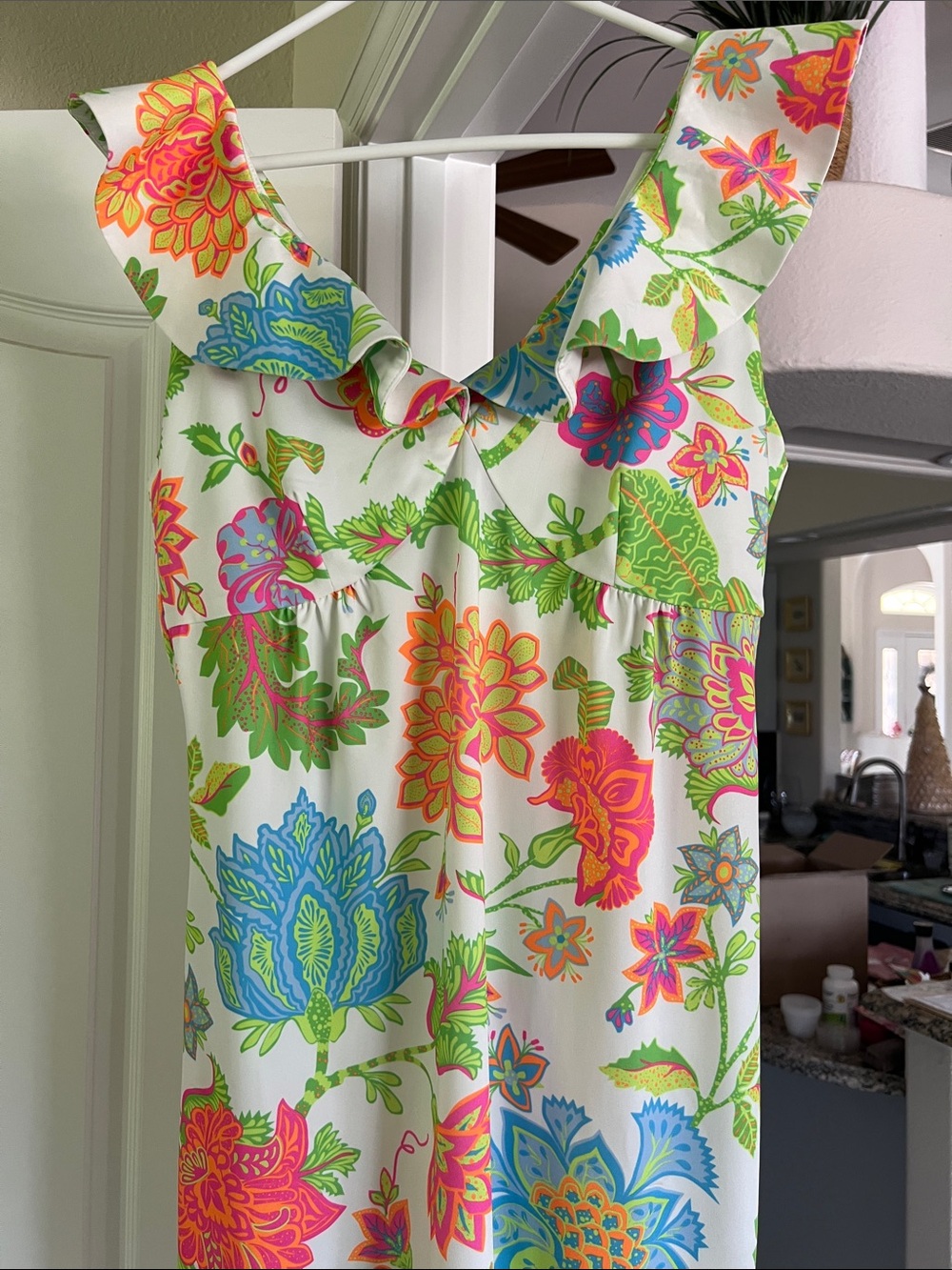 Gretchen Scott Jersey Fling Fantasy Ruffle Dress Glorious Brights Floral M - Picture 6 of 16